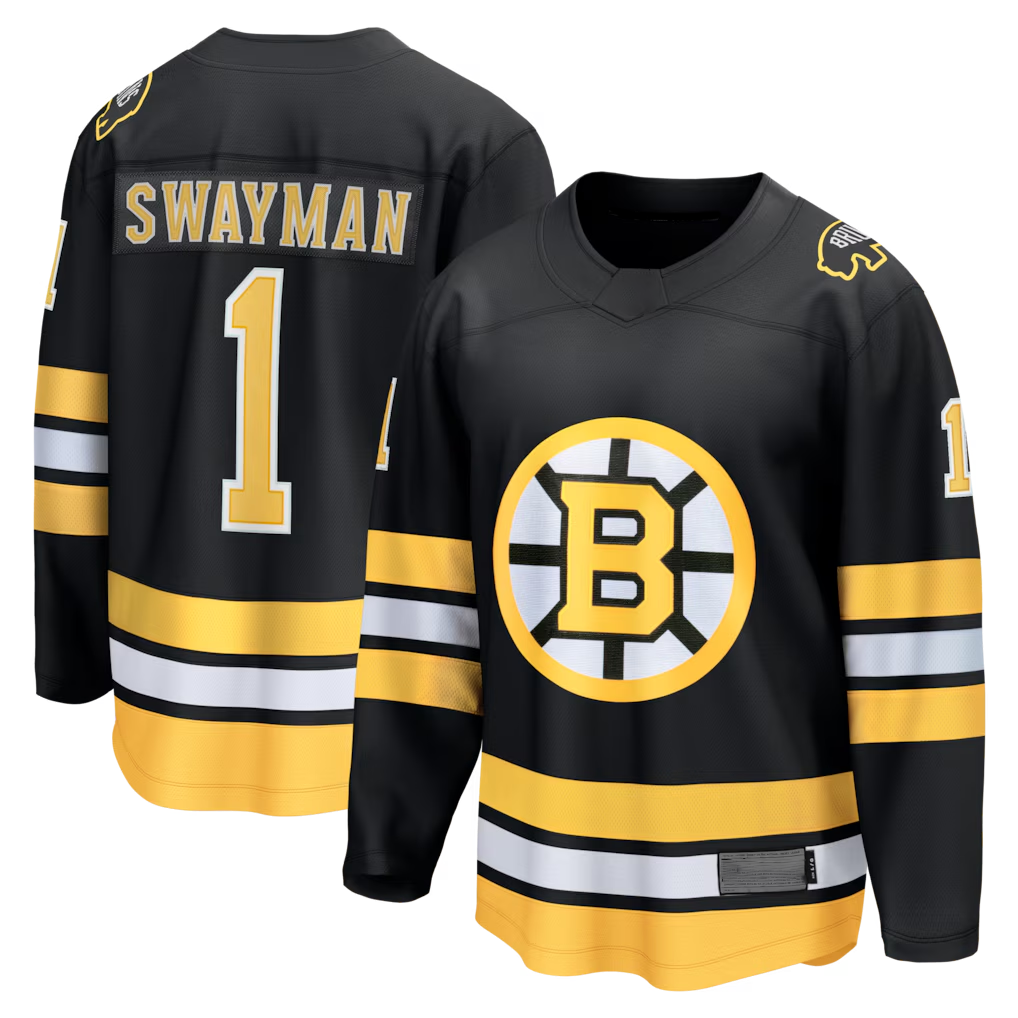 harde B.Bruins #1 Jeremy Swayman Black Home Breakaway Stitched Jerseys
