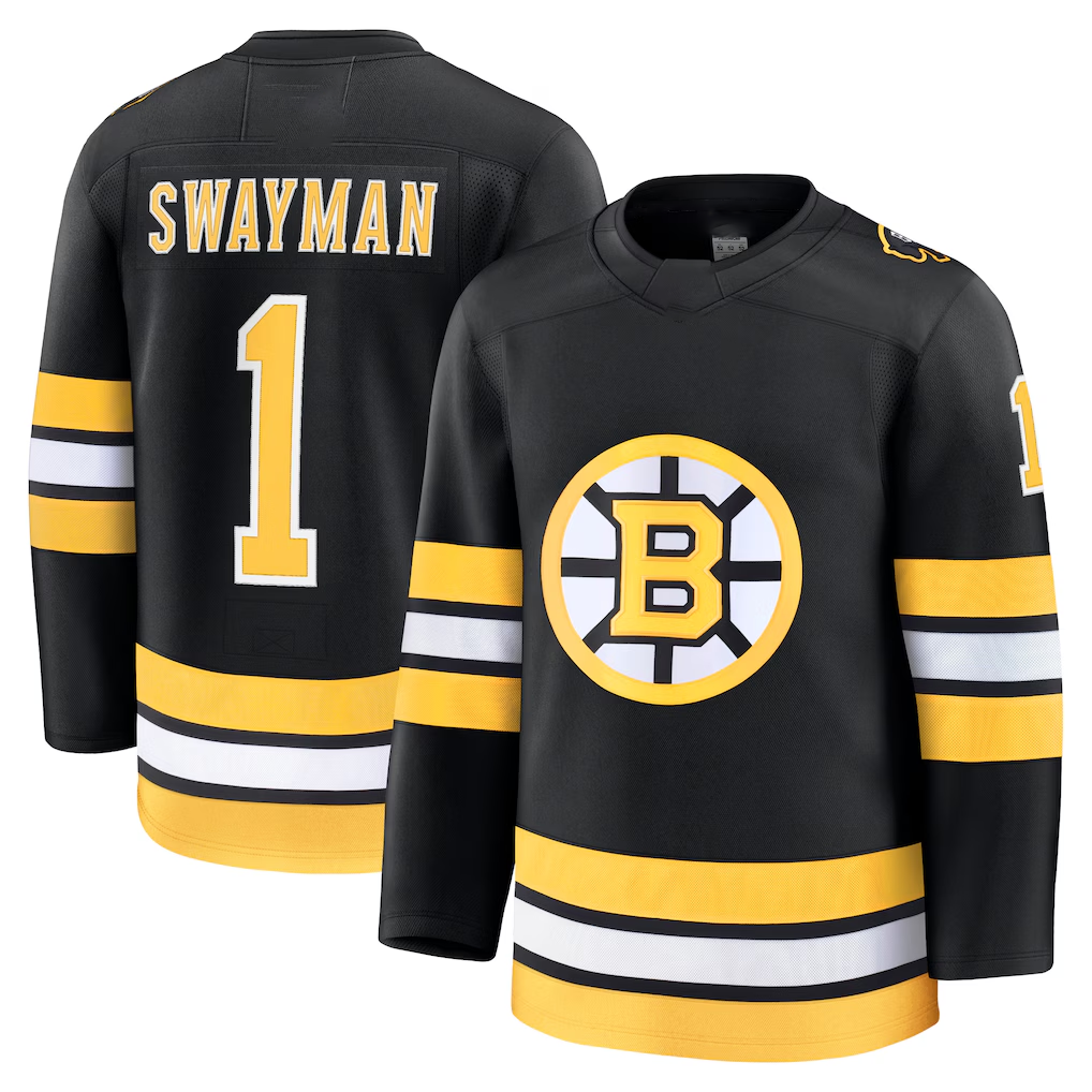 harde B.Bruins #1 Jeremy Swayman Black Home Premium Stitched Jerseys