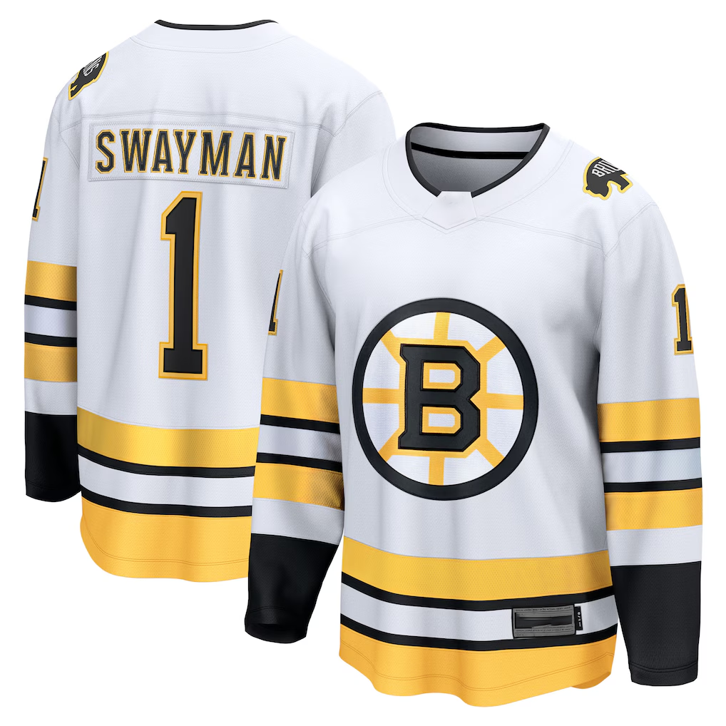 harde B.Bruins #1 Jeremy Swayman White Away Breakaway Player Stitched Jerseys