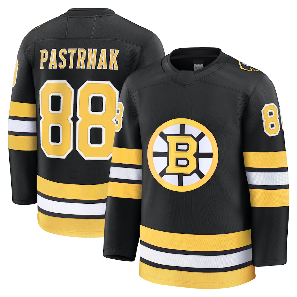 harde B.Bruins #88 David Pastrnak Black Home Premium Player Stitched Jerseys
