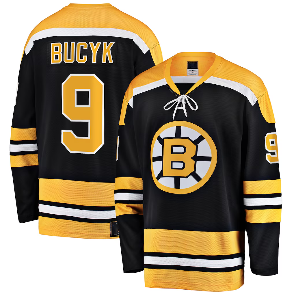 harde B.Bruins #9 John Bucyk Black Premier Breakaway Retired Player Stitched Jerseys
