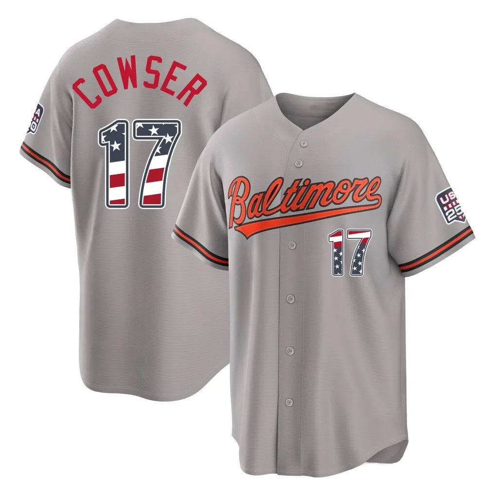 harde B.Orioles #17 Colton Cowser Player Gray USA 250 Fourth of July Home Game Stitched Jerseys