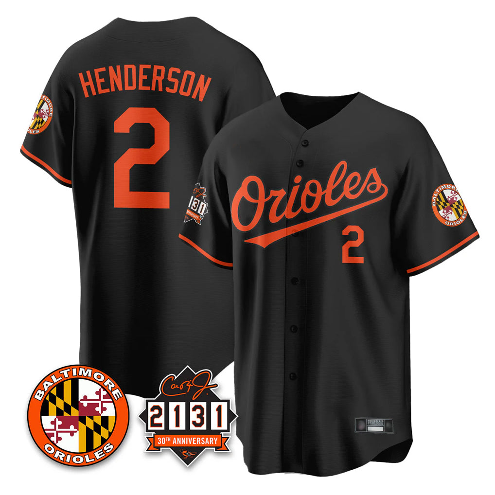 harde B.Orioles #2 Gunnar Henderson Player Black 30th Anniversary of 2131 Home Game Stitched Jerseys