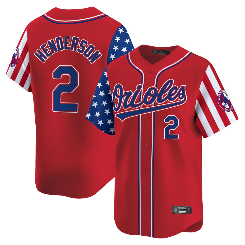harde B.Orioles #2 Gunnar Henderson Player Red Independence Day Vapor Premier Limited Home Game Stitched Jerseys