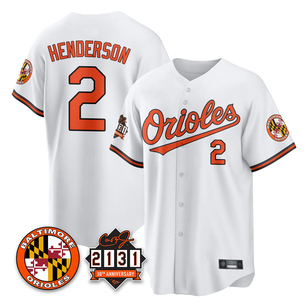 harde B.Orioles #2 Gunnar Henderson Player White 30th Anniversary of 2131 Home Game Stitched Jerseys