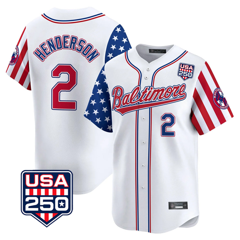 harde B.Orioles #2 Gunnar Henderson Player White USA 250 Independence Day Vapor Premier Limited Home Game Stitched Jerseys
