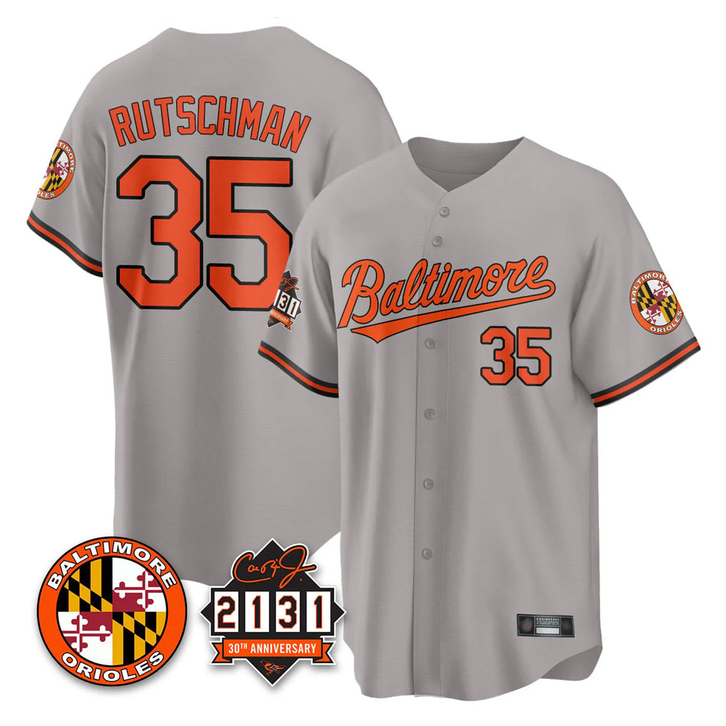 harde B.Orioles #35 Adley Rutschman Gray 30th Anniversary of 2131 Home Game Stitched Jerseys