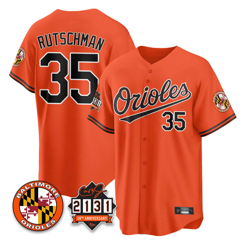 harde B.Orioles #35 Adley Rutschman Orange 30th Anniversary of 2131 Home Game Stitched Jerseys