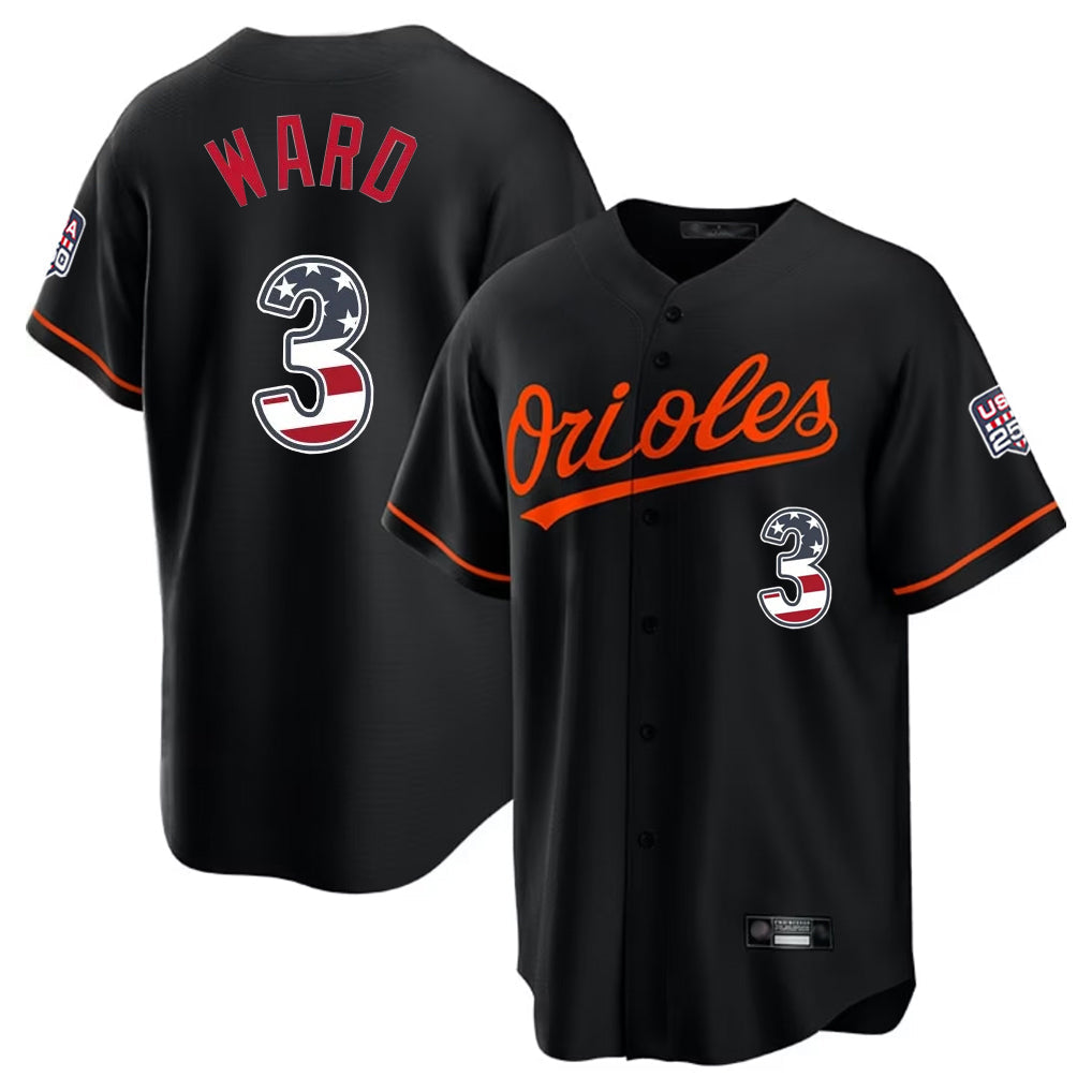 harde B.Orioles #3 Taylor Ward Player Black USA 250 Fourth of July Home Game Stitched Jerseys