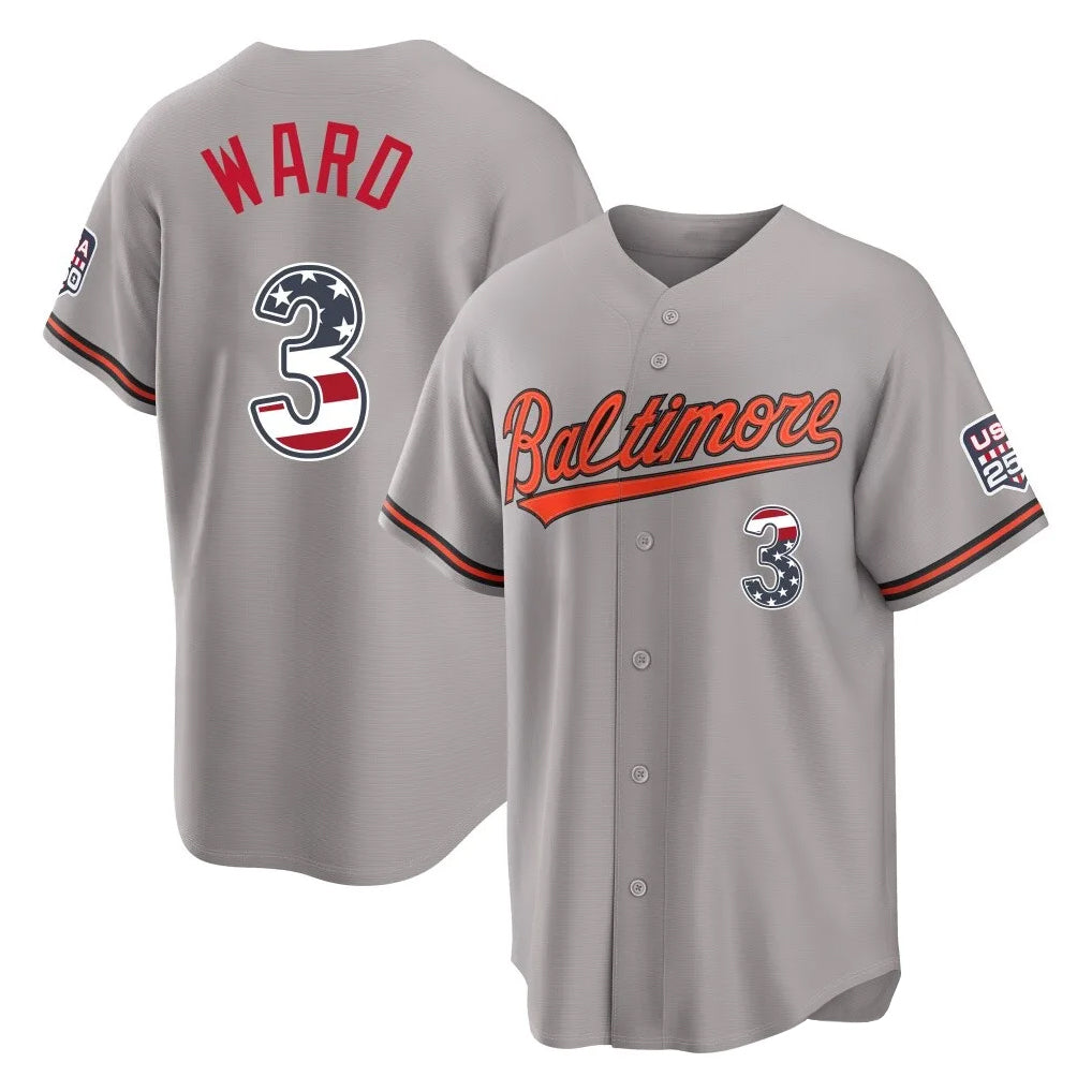 harde B.Orioles #3 Taylor Ward Player Gray USA 250 Fourth of July Home Game Stitched Jerseys