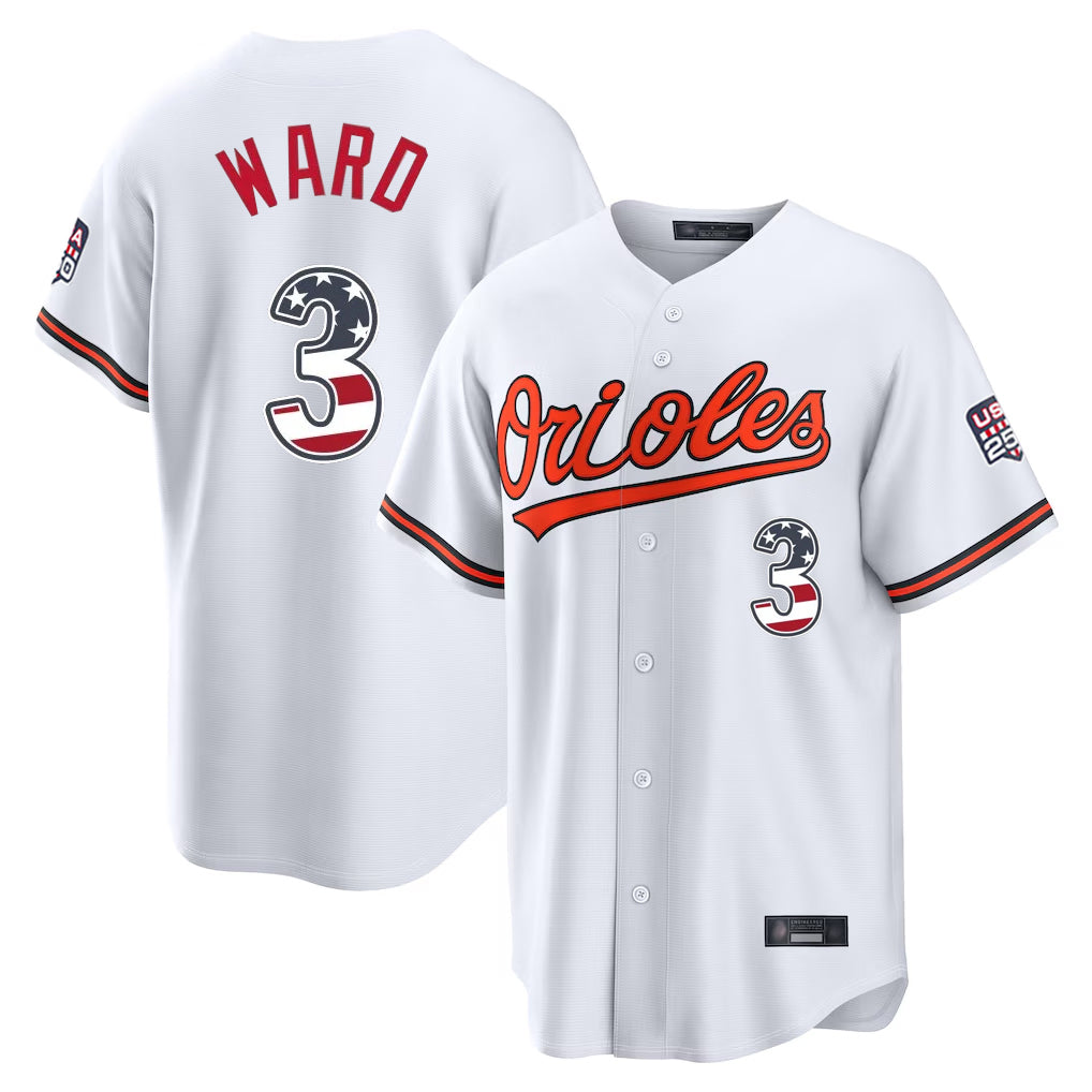 harde B.Orioles #3 Taylor Ward Player White USA 250 Fourth of July Home Game Stitched Jerseys