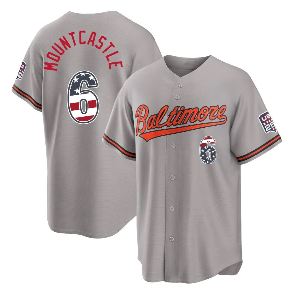 harde B.Orioles #6 Ryan Mountcastle Player Gray USA 250 Fourth of July Home Game Stitched Jerseys