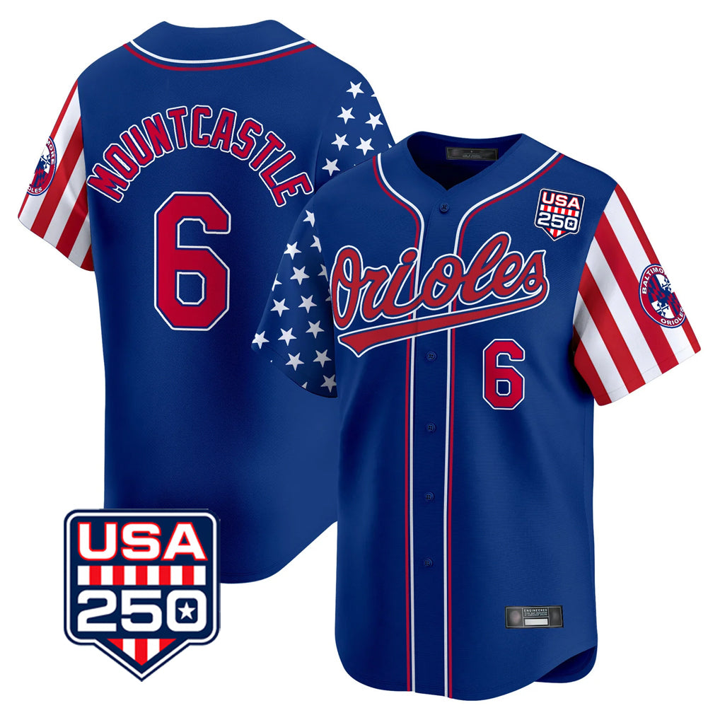 harde B.Orioles #6 Ryan Mountcastle Player Royal USA 250 Independence Day Vapor Premier Limited Home Game Stitched Jerseys