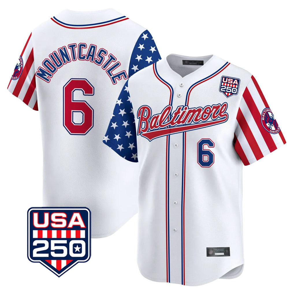harde B.Orioles #6 Ryan Mountcastle Player White USA 250 Independence Day Vapor Premier Limited Home Game Stitched Jerseys