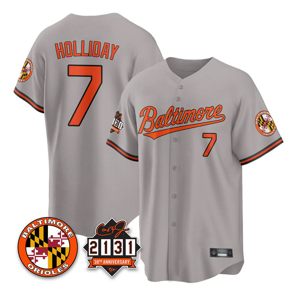 harde B.Orioles #7 Jackson Holliday Player Gray 30th Anniversary of 2131 Home Game Stitched Jerseys