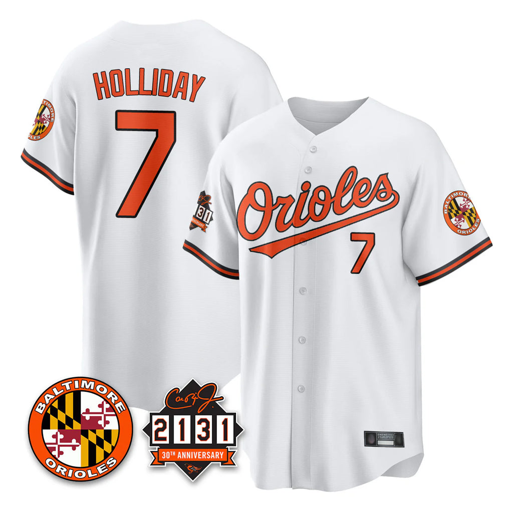 harde B.Orioles #7 Jackson Holliday Player White 30th Anniversary of 2131 Home Game Stitched Jerseys