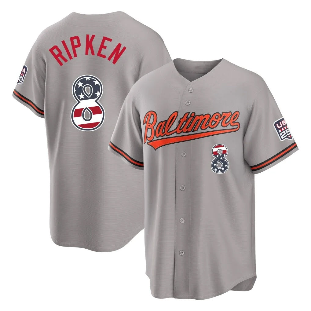 harde B.Orioles #8 Cal Ripken Player Gray USA 250 Fourth of July Home Game Stitched Jerseys