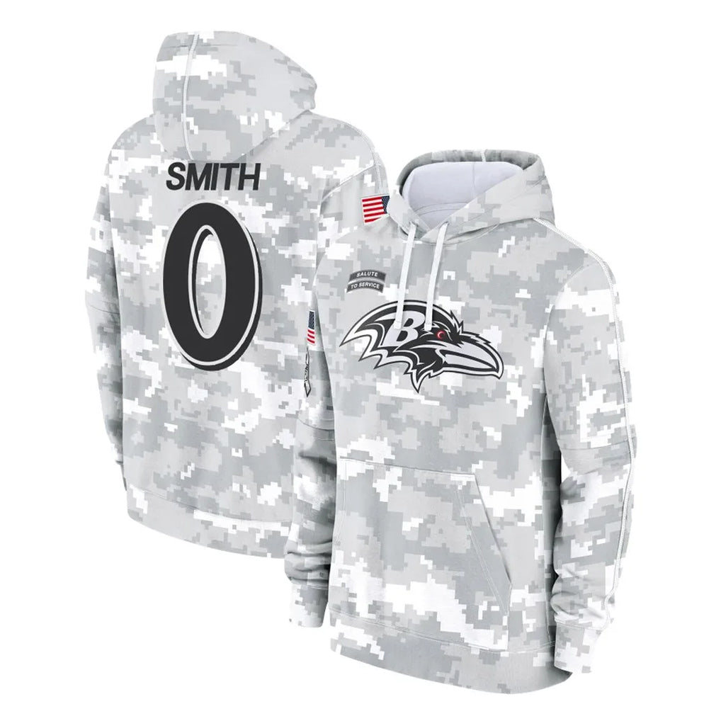 harde B.Ravens #0 Roquan Smith Player Arctic Camo Salute to Service Pullover Hoodie Stitched Jerseys
