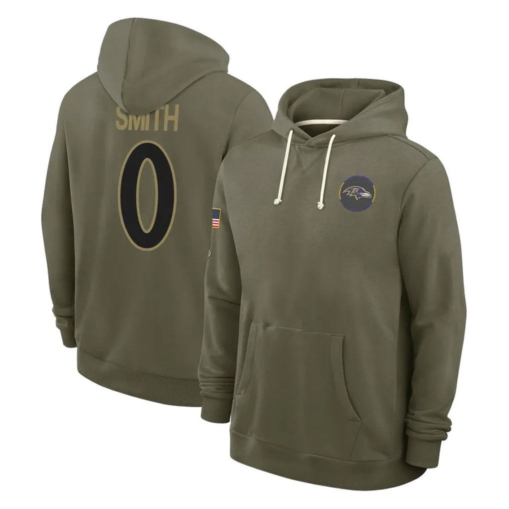 harde B.Ravens #0 Roquan Smith Player Olive Salute to Service Hoodie Stitched Jerseys