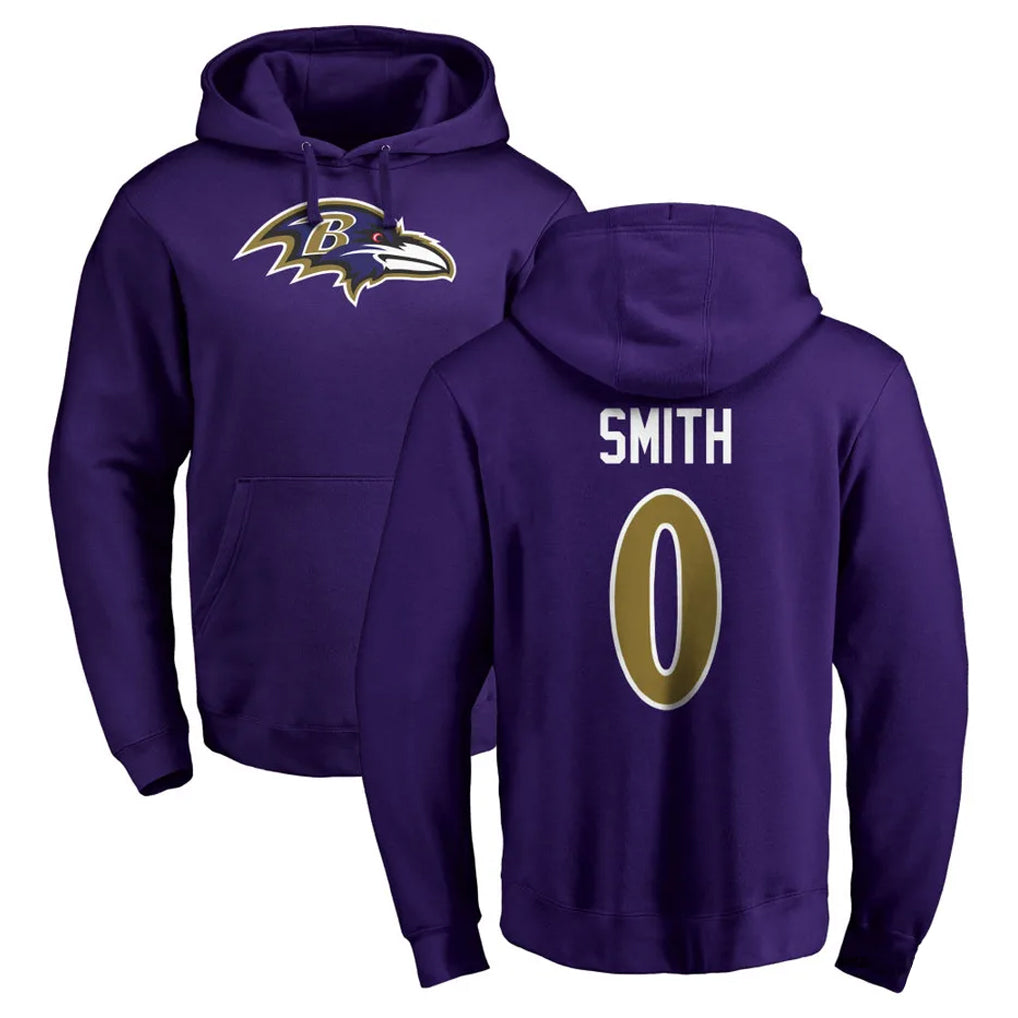 harde B.Ravens #0 Roquan Smith Player Purple Salute to Service Pullover Hoodie Stitched Jerseys
