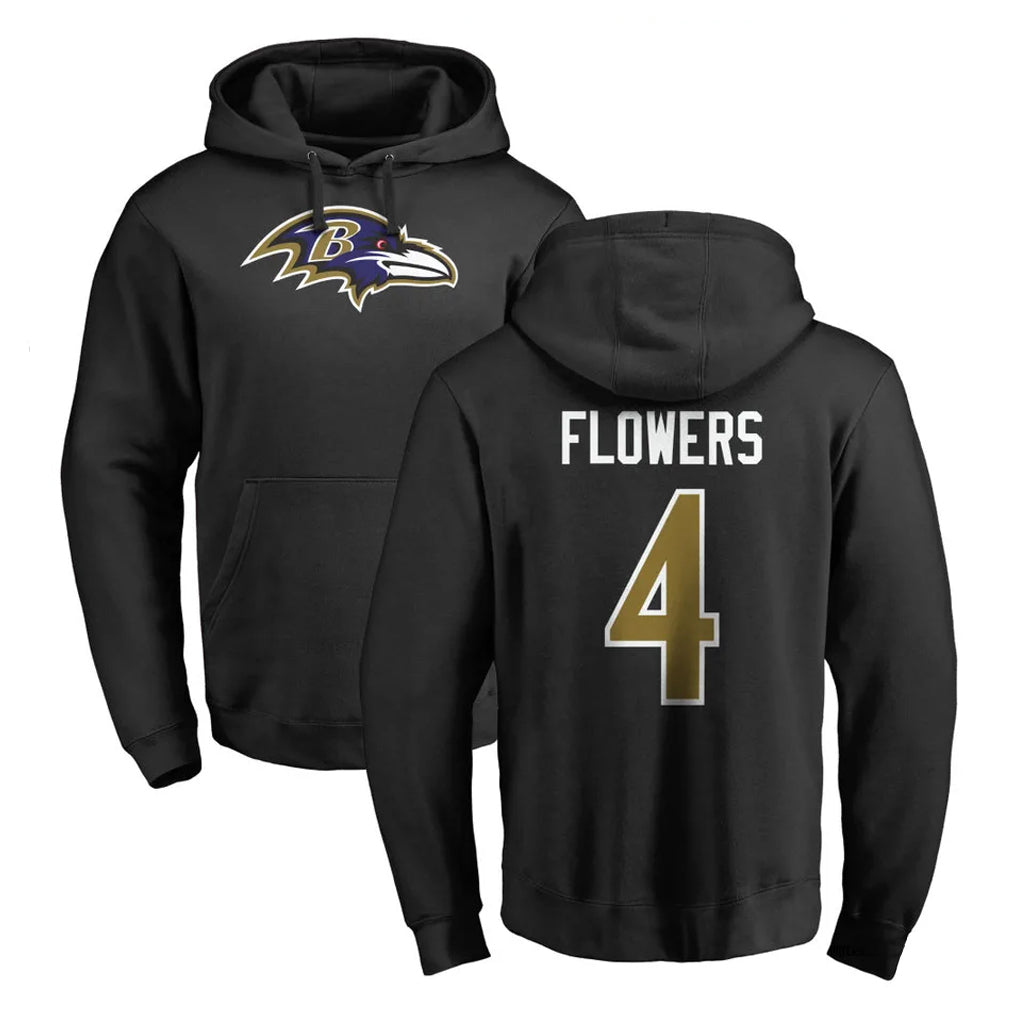 harde B.Ravens #4 Zay Flowers Player Black Pullover Hoodie Stitched Jerseys