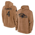 harde B.Ravens #4 Zay Flowers Player Brown Salute to Service Pullover Hoodie Stitched Jerseys