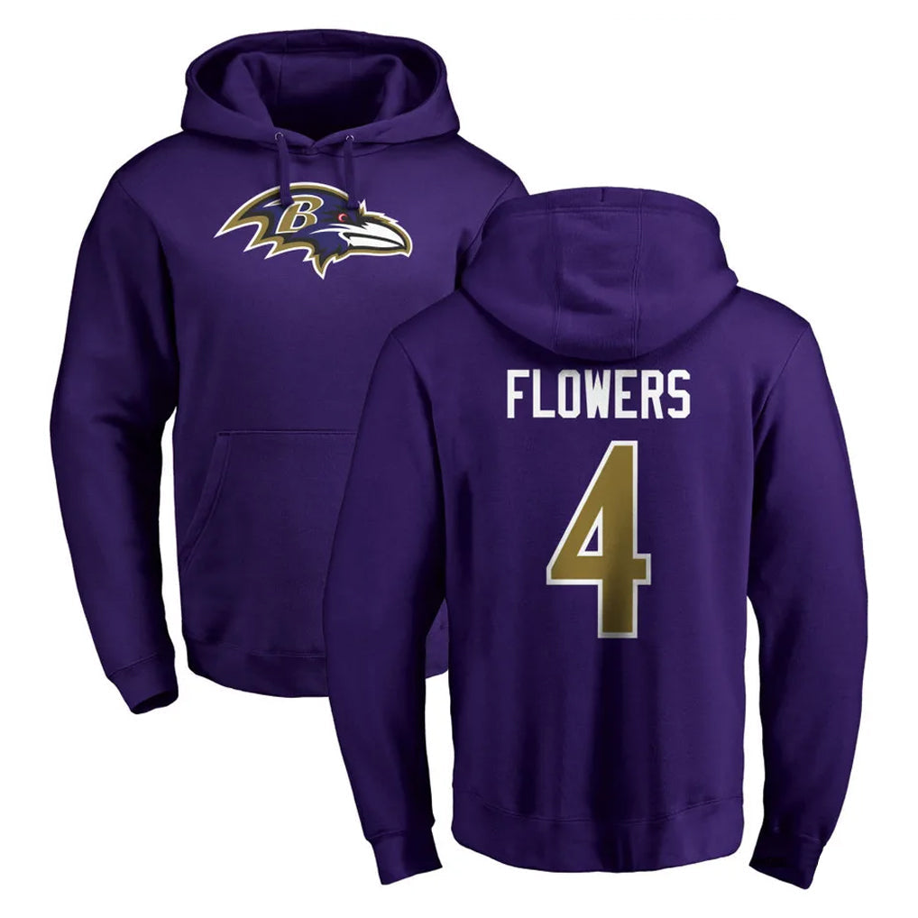 harde B.Ravens #4 Zay Flowers Player Purple Salute to Service Pullover Hoodie Stitched Jerseys