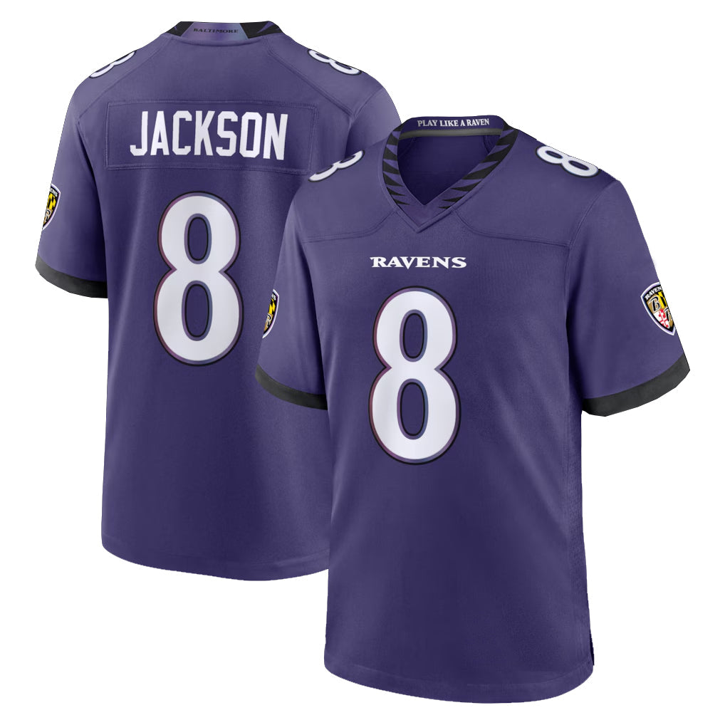 harde B.Ravens #8 Lamar Jackson Player Purple Home Game Stitched Jerseys