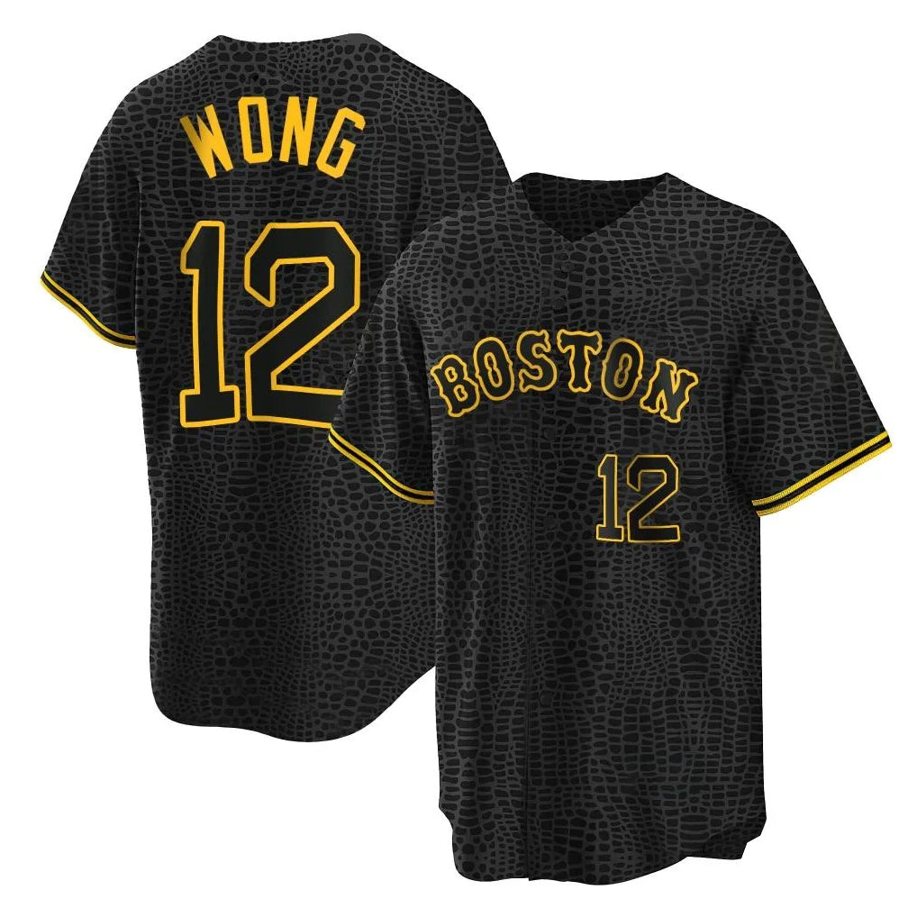 harde B.Red Sox #12 Connor Wong Player Black Snake Skin City Home Game Stitched Jerseys