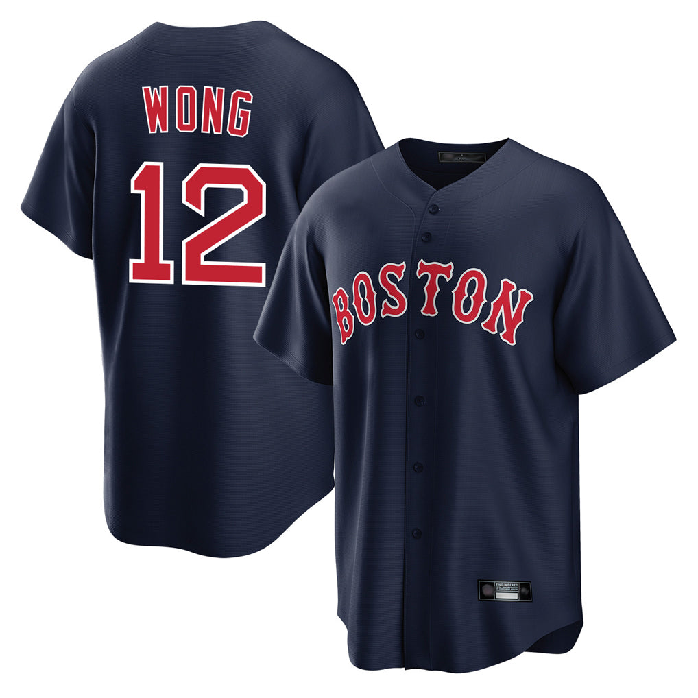 harde B.Red Sox #12 Connor Wong Player Navy Home Game Stitched Jerseys