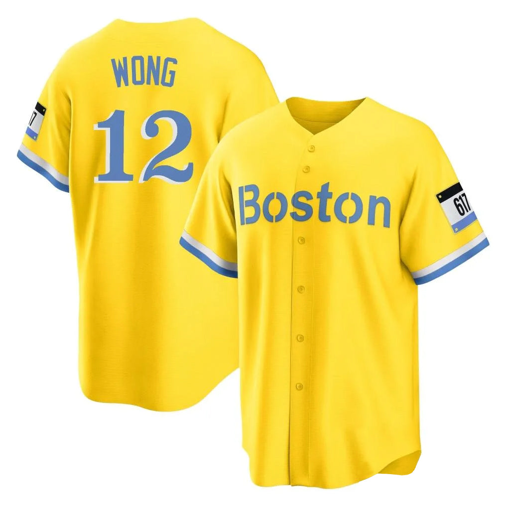 harde B.Red Sox #12 Connor Wong Player Yellow Home Game Stitched Jerseys