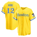 harde B.Red Sox #12 Connor Wong Player Yellow Home Game Stitched Jerseys