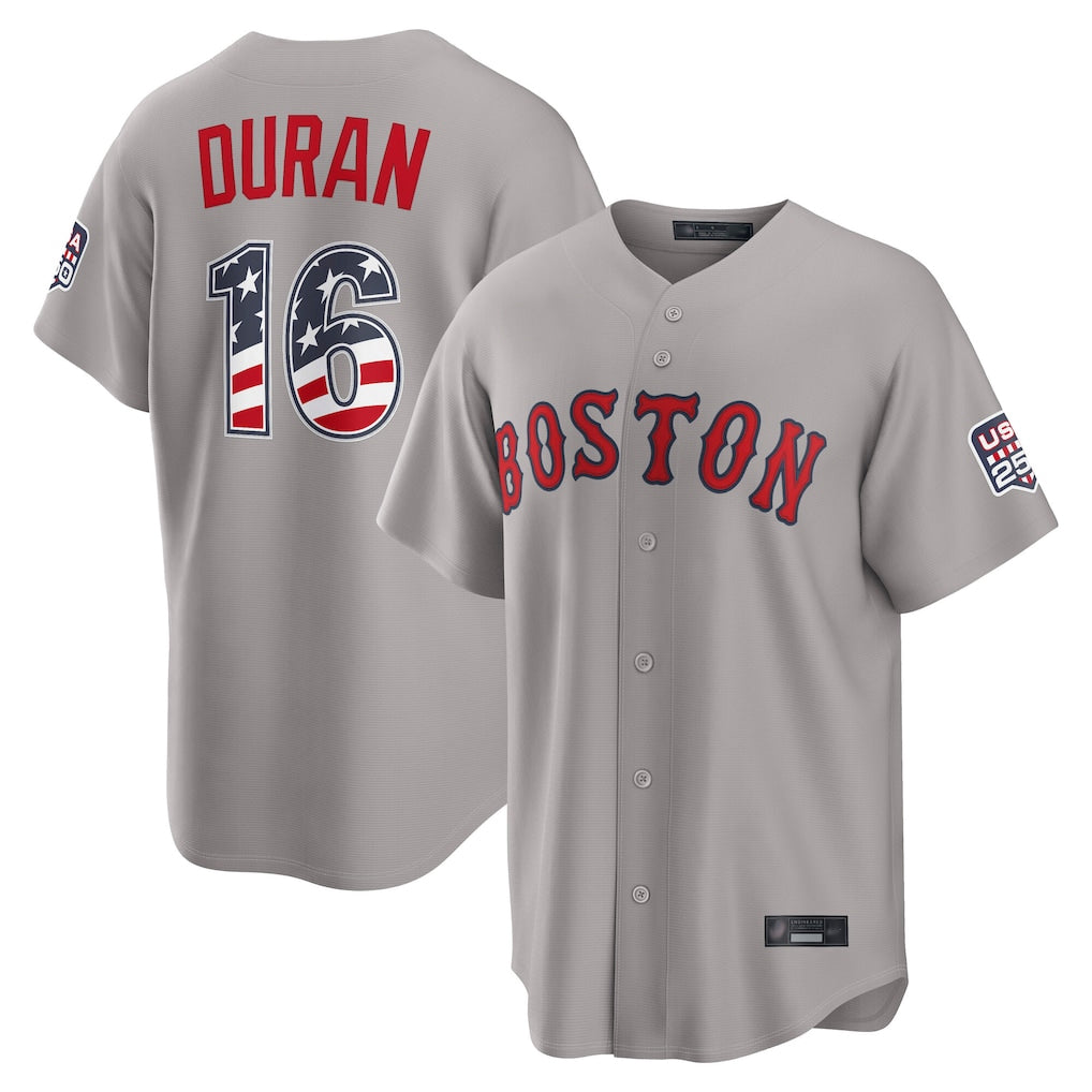 harde B.Red Sox #16 Jarren Duran Player Gray Road USA 250 Fourth of July Home Game Stitched Jerseys