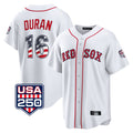 harde B.Red Sox #16 Jarren Duran Player White USA 250 Fourth of July Home Game Stitched Jerseys