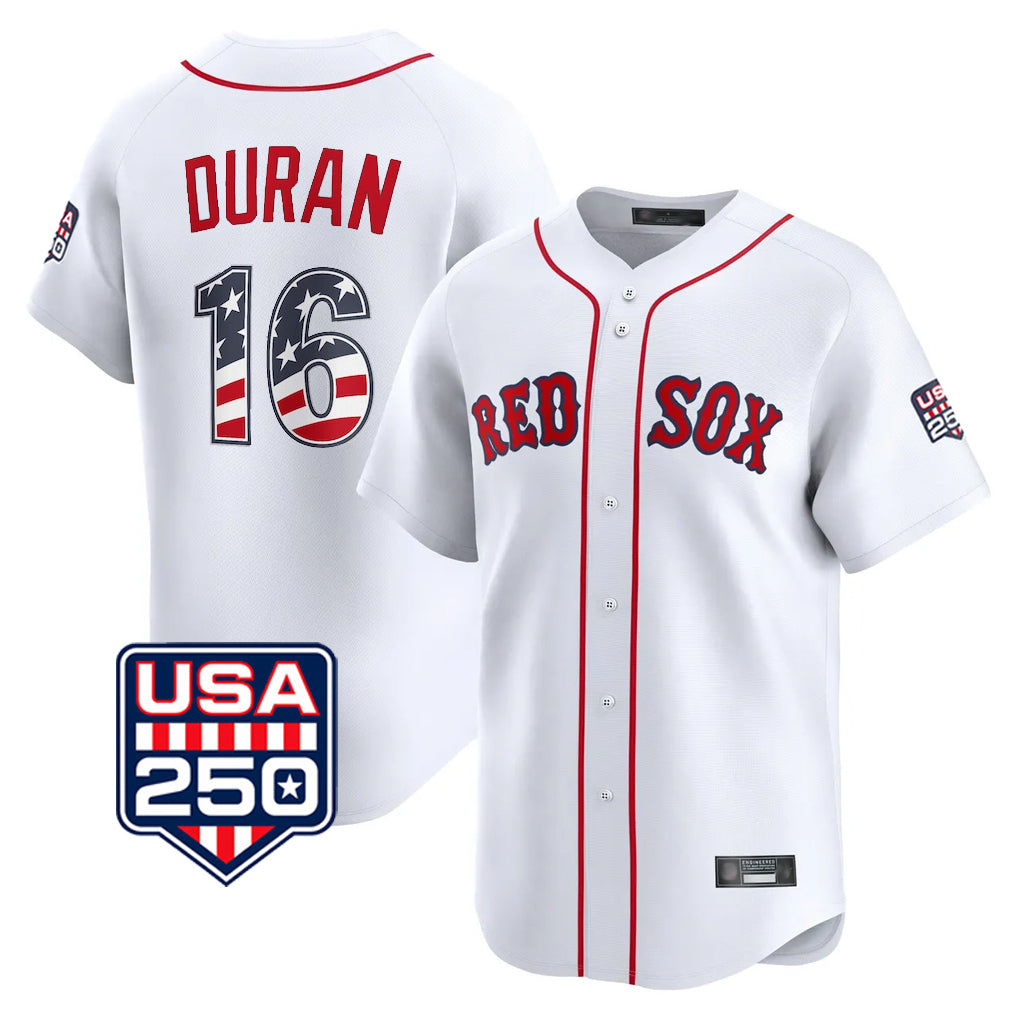 harde B.Red Sox #16 Jarren Duran Player White USA 250 Fourth of July Limited Home Game Stitched Jerseys