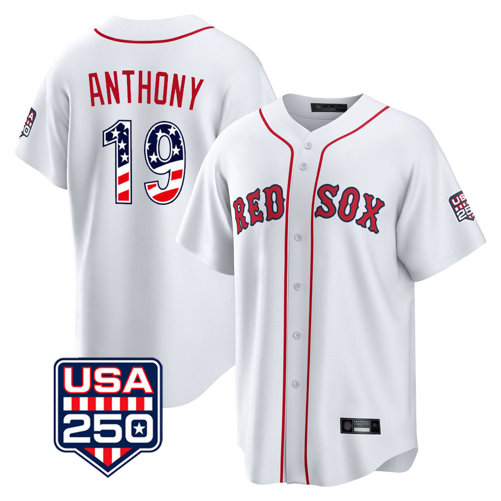 harde B.Red Sox #19 Roman Anthony Player White USA 250 Fourth of July Home Game Stitched Jerseys