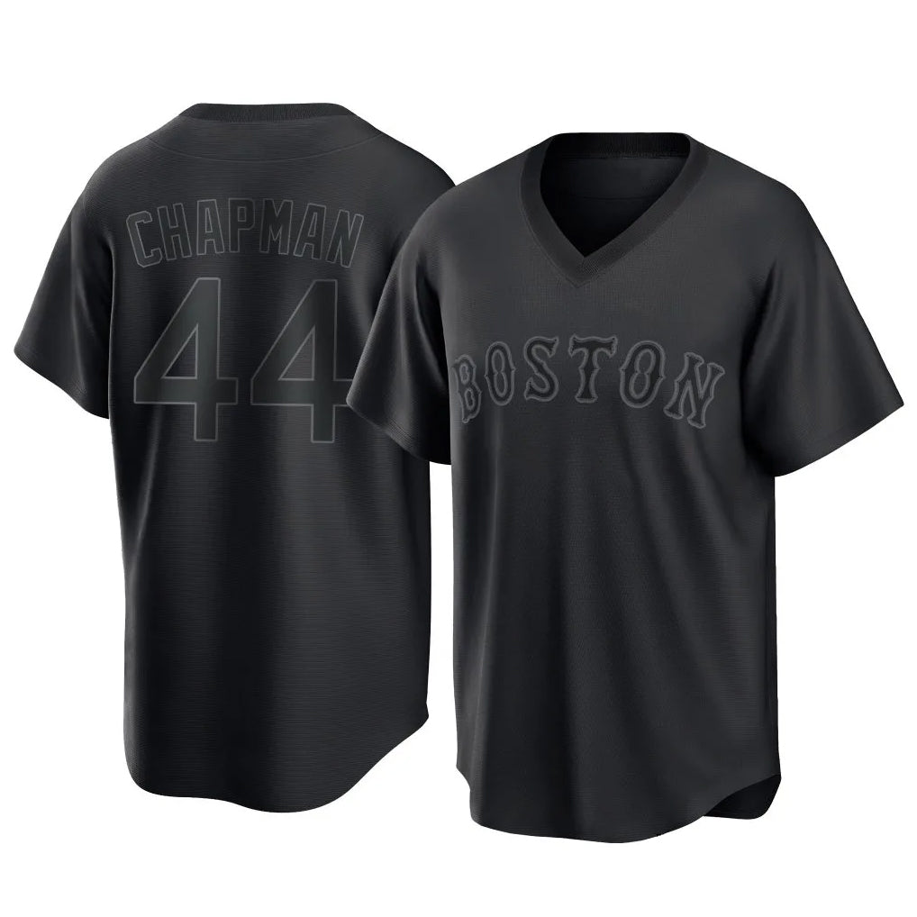 harde B.Red Sox #44 Aroldis Chapman Player Black T-shirt Home Game Stitched Jerseys