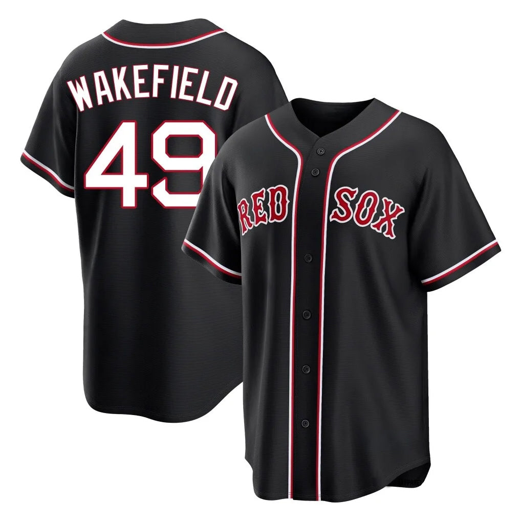 harde B.Red Sox #49 Tim Wakefield Player Black Out Home Game Stitched Jerseys