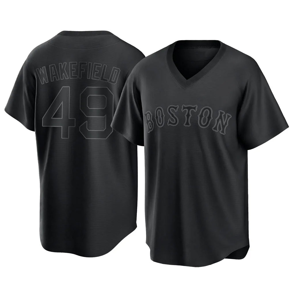 harde B.Red Sox #49 Tim Wakefield Player Black T-shirt Home Game Stitched Jerseys