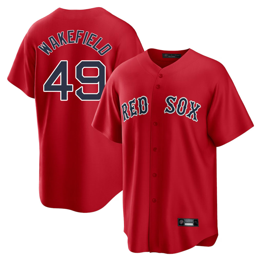 harde B.Red Sox #49 Tim Wakefield Player Red Home Game Stitched Jerseys