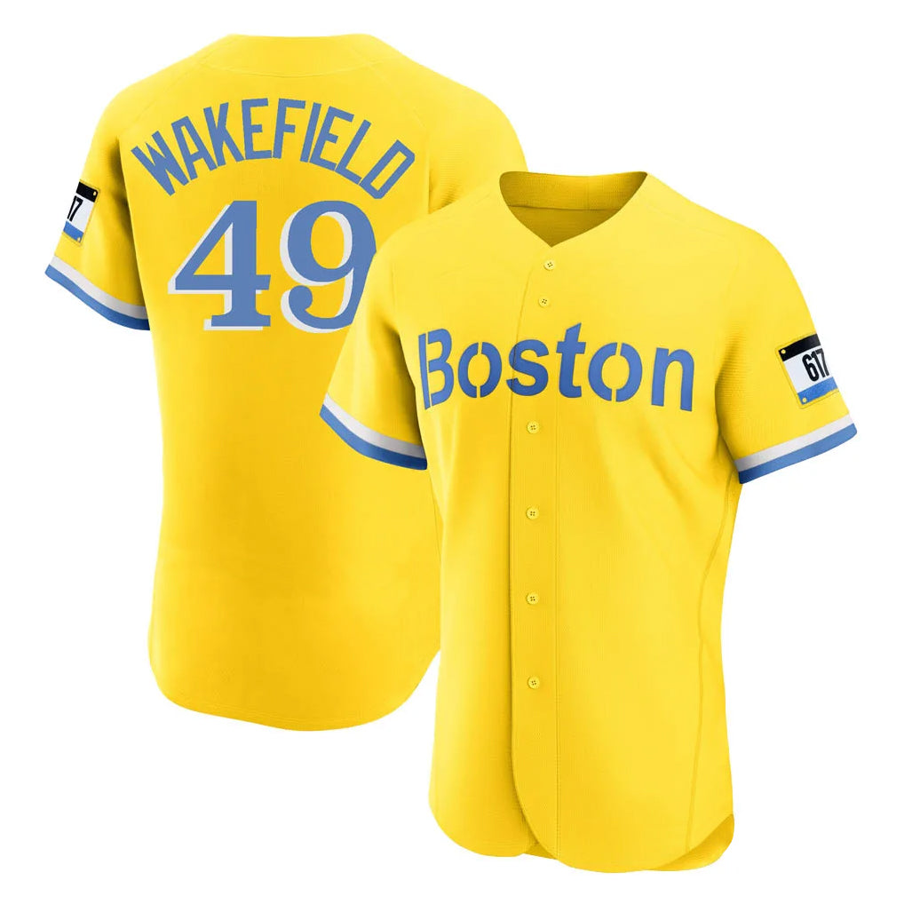 harde B.Red Sox #49 Tim Wakefield Player Yellow Limited Elite Home Game Stitched Jerseys