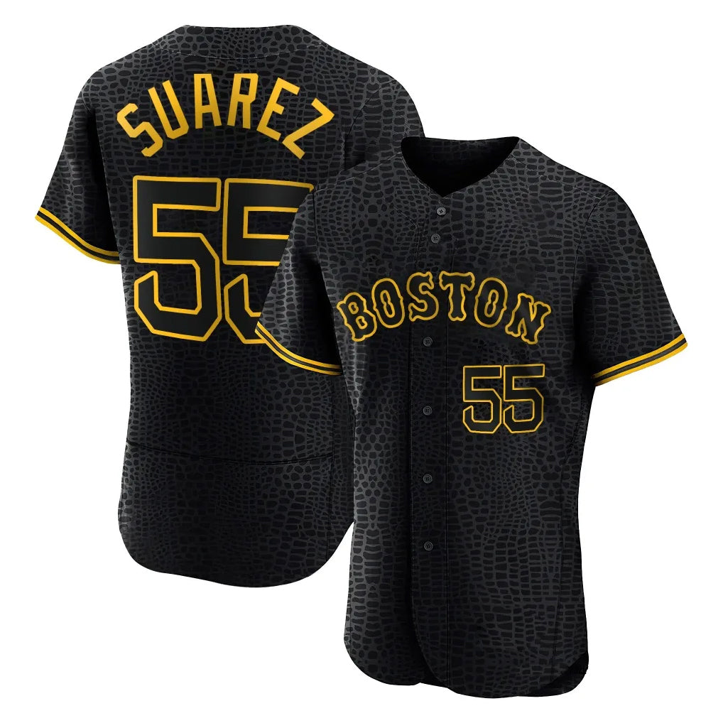harde B.Red Sox #55 Ranger Su¡§¡érez Player Black Snake Skin City Limited Elite Home Stitched Jerseys