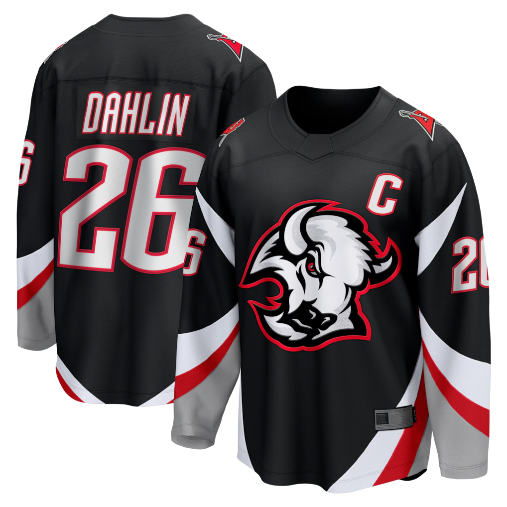 harde B.Sabres #26 Rasmus Dahlin Black Alternate Captain Patch Breakaway Stitched Jerseys