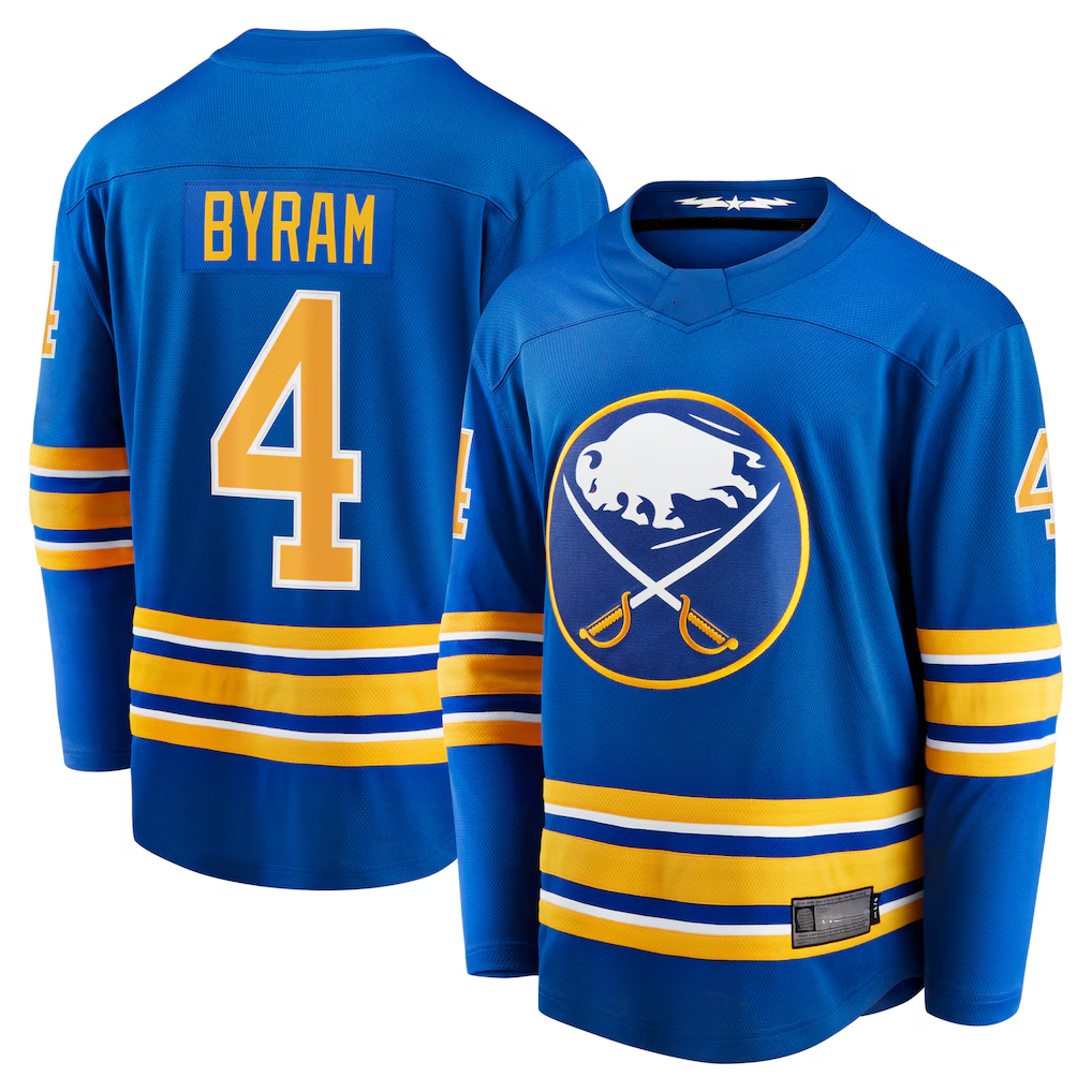 harde B.Sabres #4 Bowen Byram Royal Home Breakaway Stitched Jerseys