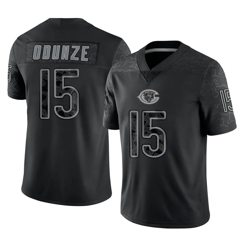 harde C.Bears #15 Rome Odunze Player Black REFLECTIVE Limited Game Stitched Jerseys