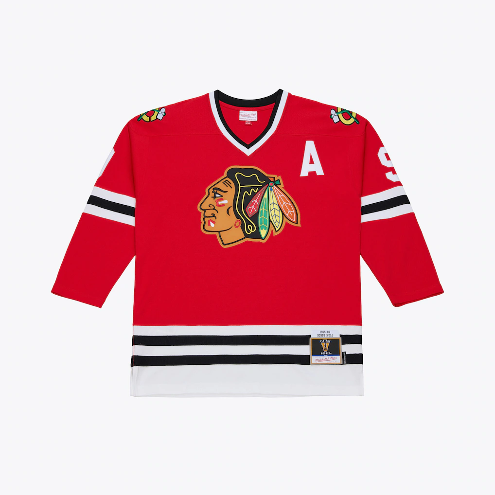 harde C.Blackhawks Bobby Hull Mitchell & Ness Red 1966 Power Play Jerseys