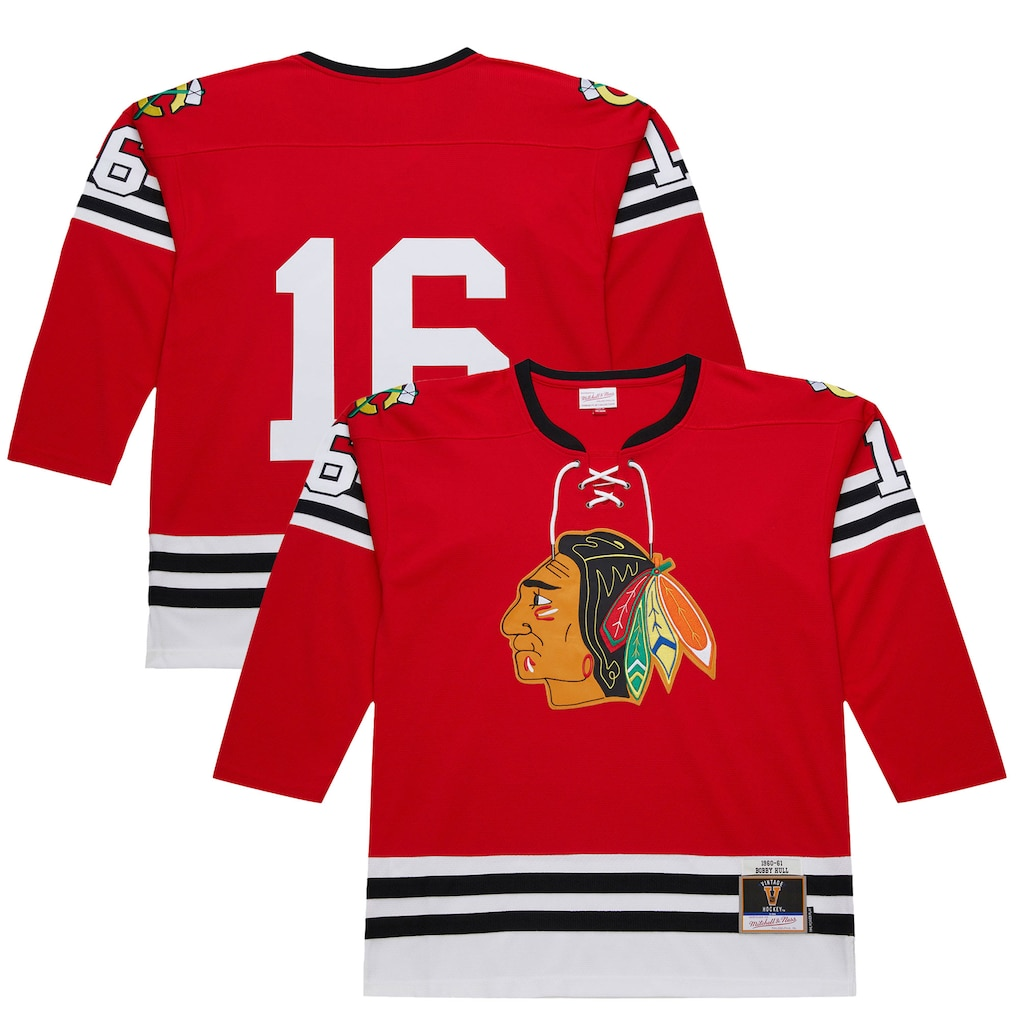 harde C.Blackhawks #16 Bobby Hull Scarlet 1960-61 Power Play Jerseys