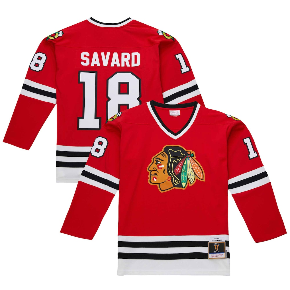 harde C.Blackhawks #18 Denis Savard Scarlet 1980-81 Power Play Jerseys