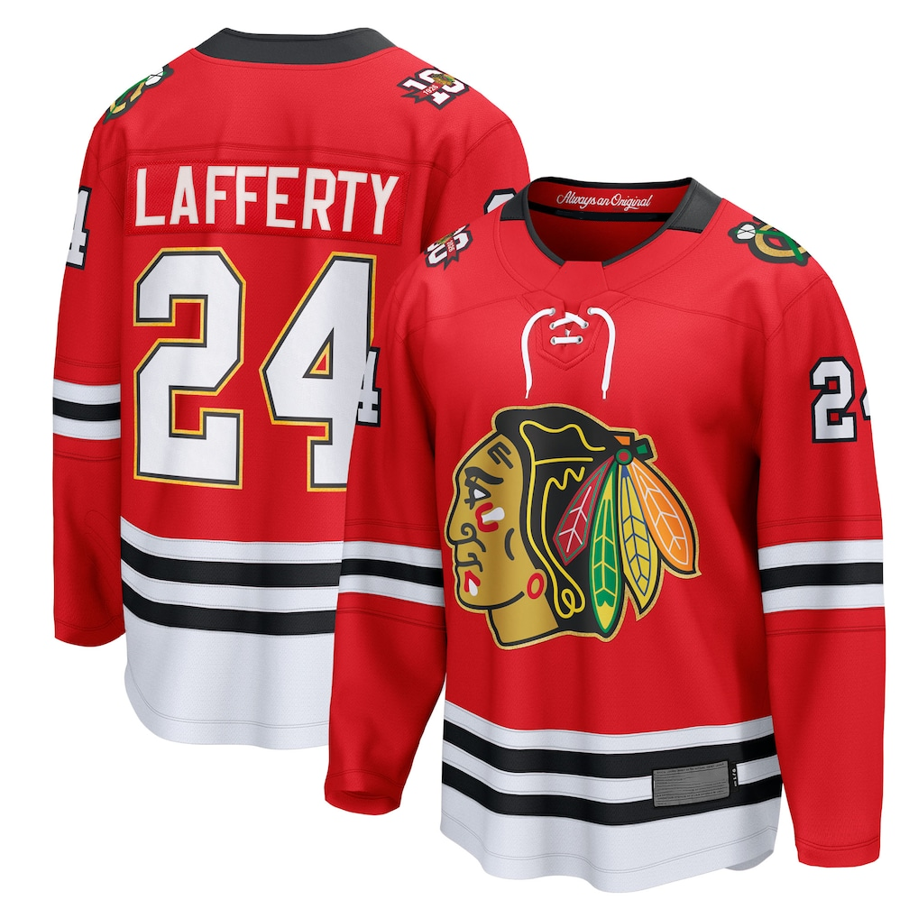 harde C.Blackhawks #24 Sam Lafferty Red Centennial Breakaway Player Jerseys