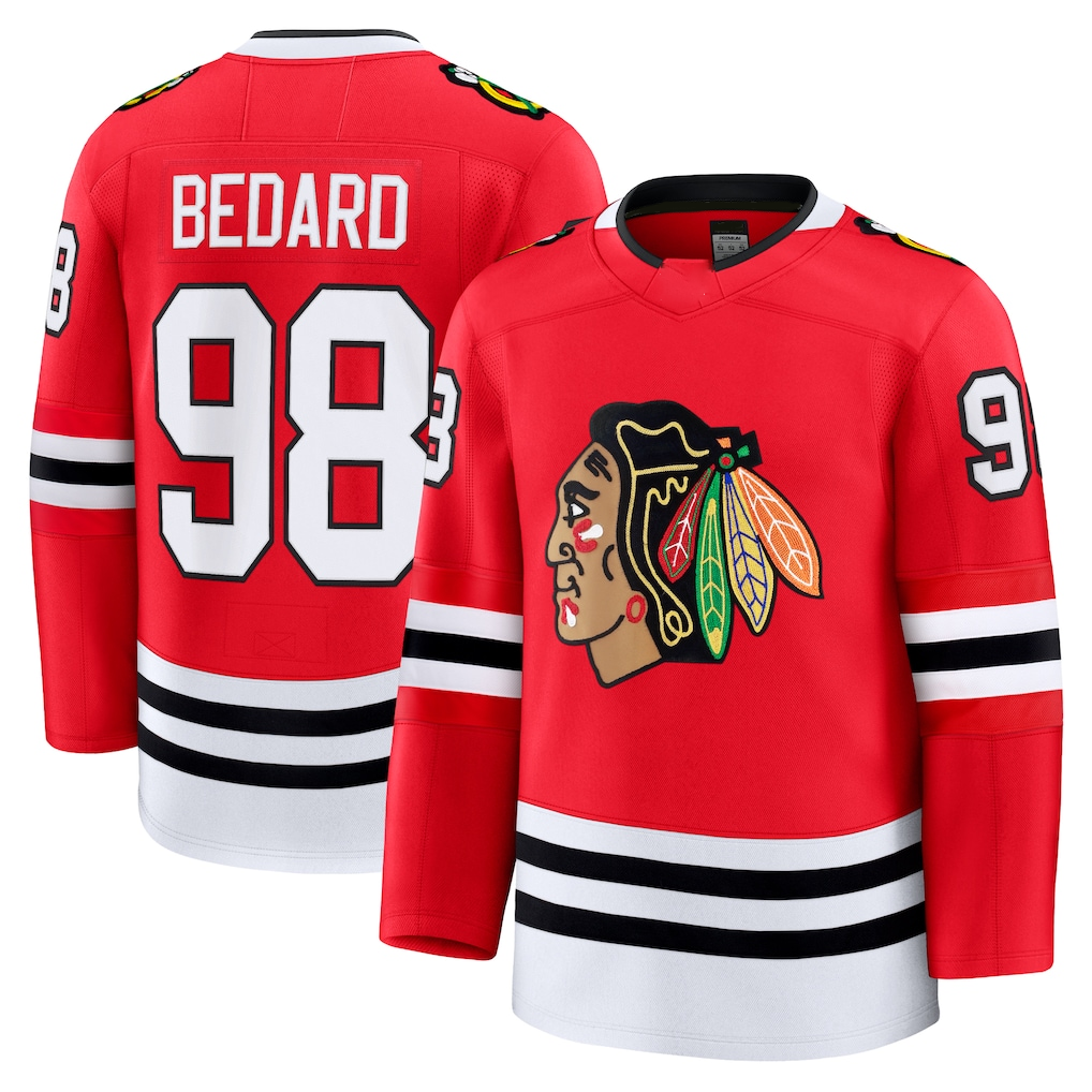 harde C.Blackhawks #98 Connor Bedard Red Home Premium Jerseys